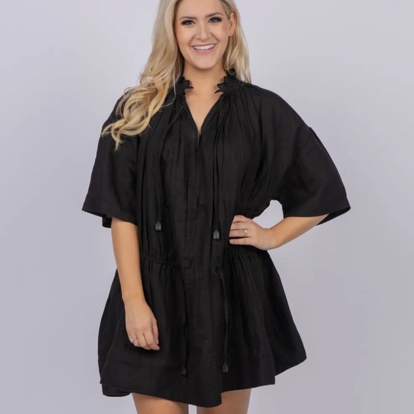 Brochu Walker Black St. Tropez Waist Chest Tie Eyelet Collar Oversized Dress M - Picture 1 of 14